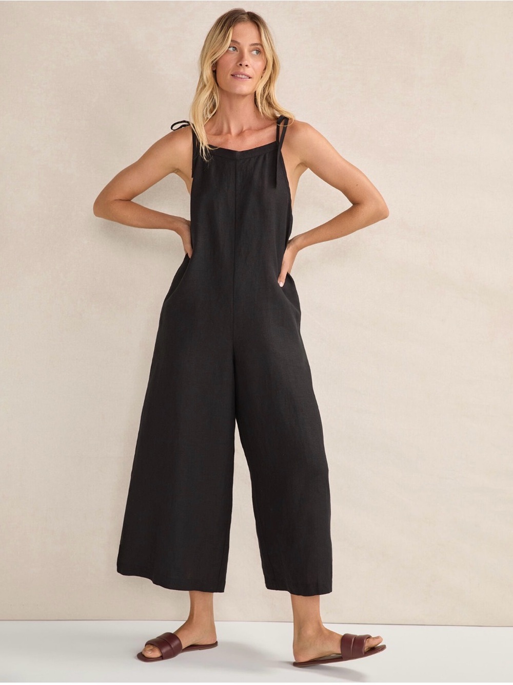 NWT Haven Well Within Organic Cotton Linen Strappy Jumpsuit Black Size XXL